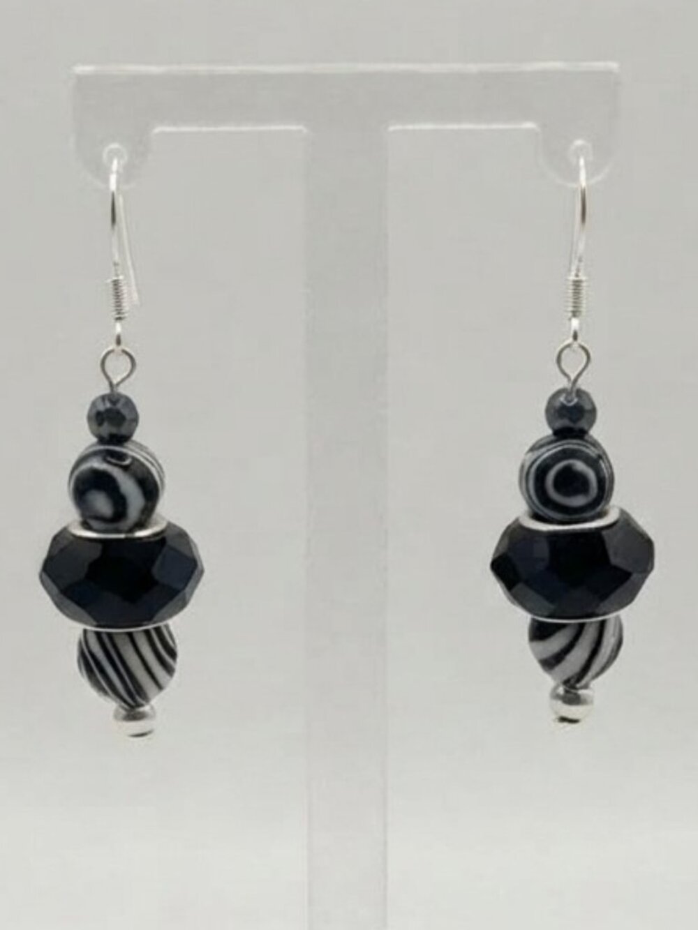 Black Lace Malachite Dangle Earrings - Picture 2 of 3